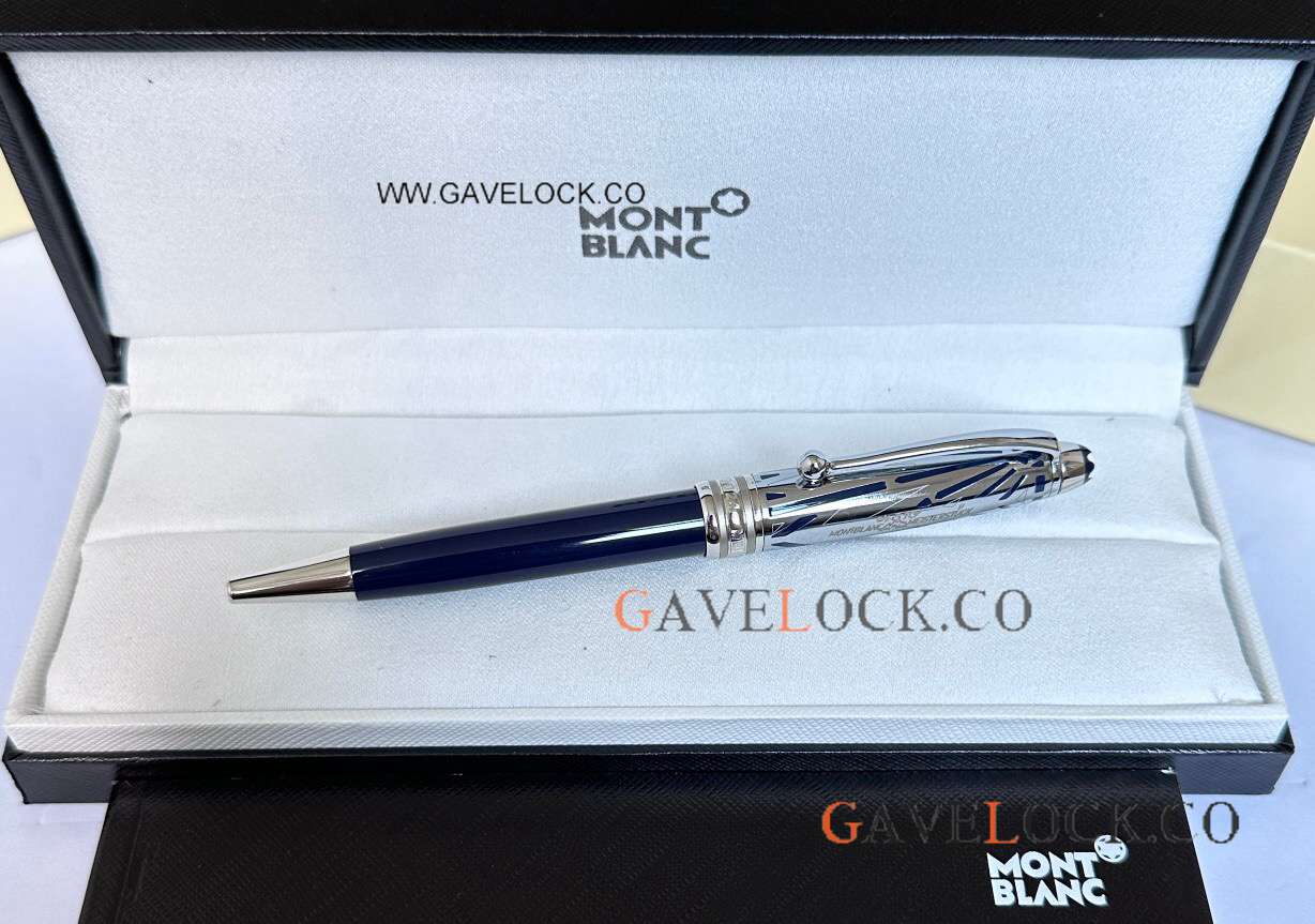 New Copy Mont blanc 100 Meisterstück Silver-Blue Ballpoint Pen 164 Size